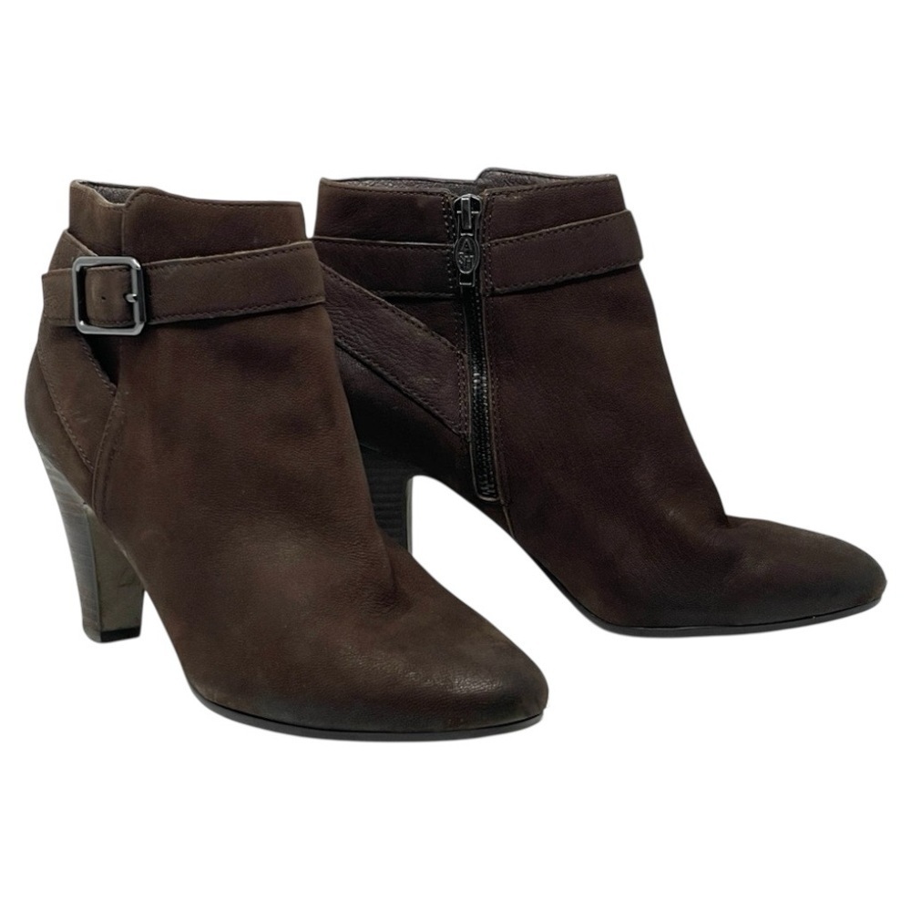 Ash Nubuck Leather Brown Buckle Boho Ankle Booties Women’s 7.5 Heeled Boots